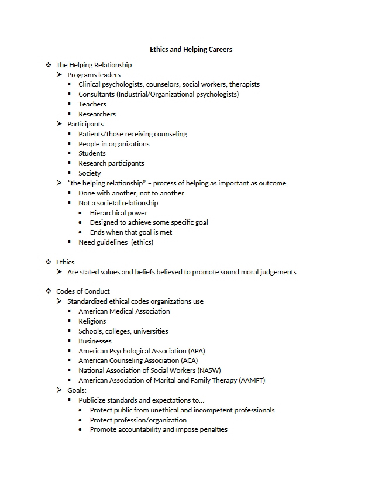 Careers in Helping and Ethical Standards