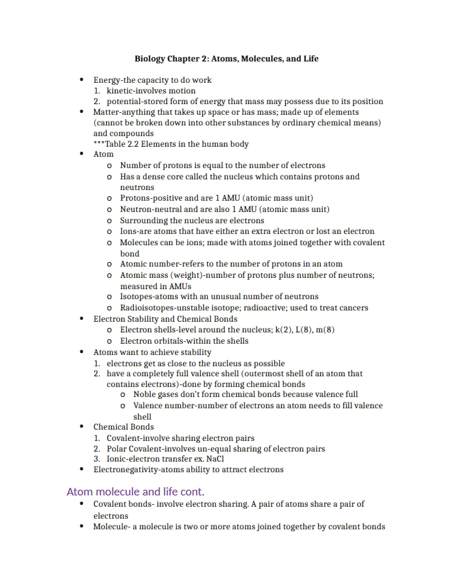 Lecture Notes Biology Chapter 2