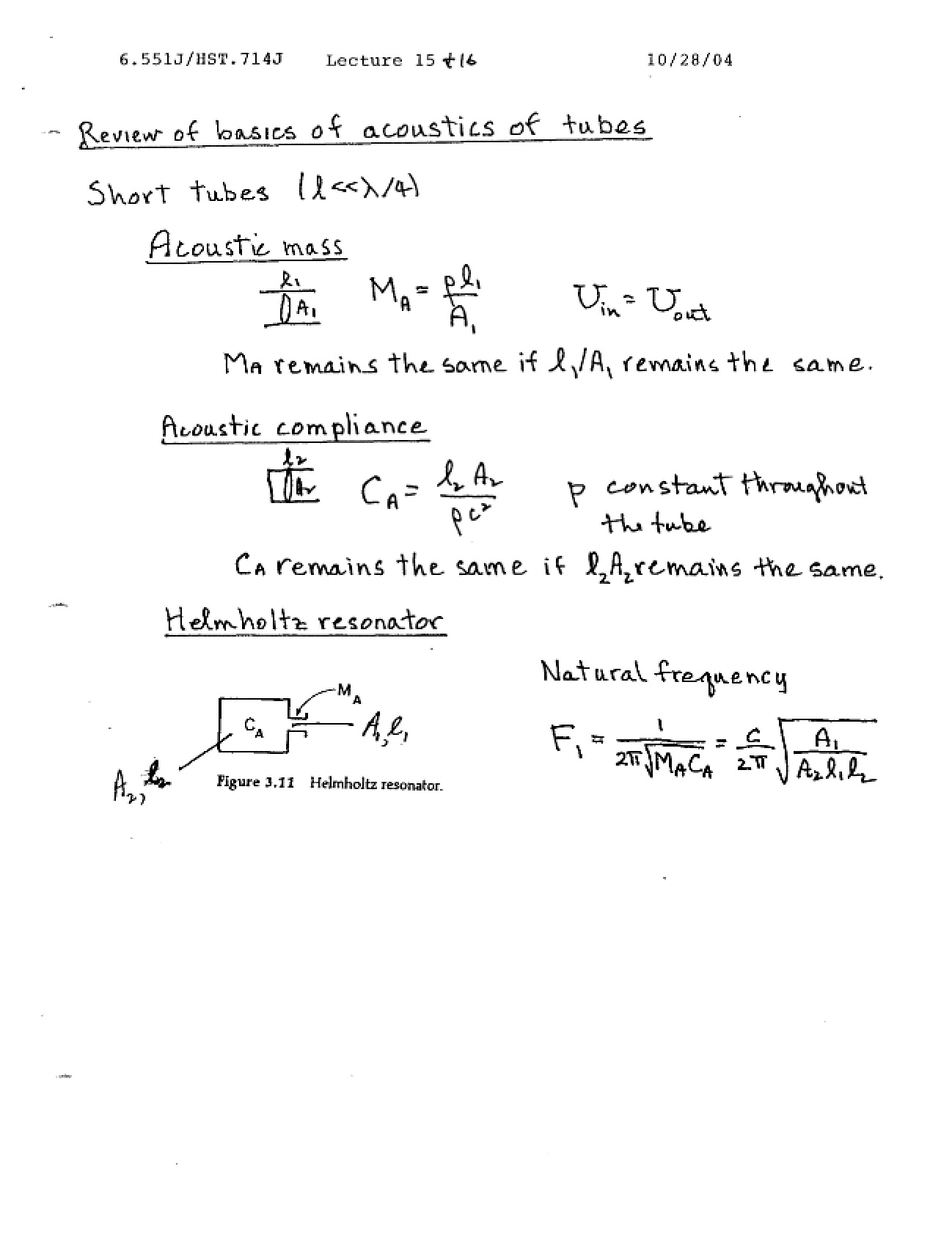 Acoustics of Tubes: Review of Basic Principles