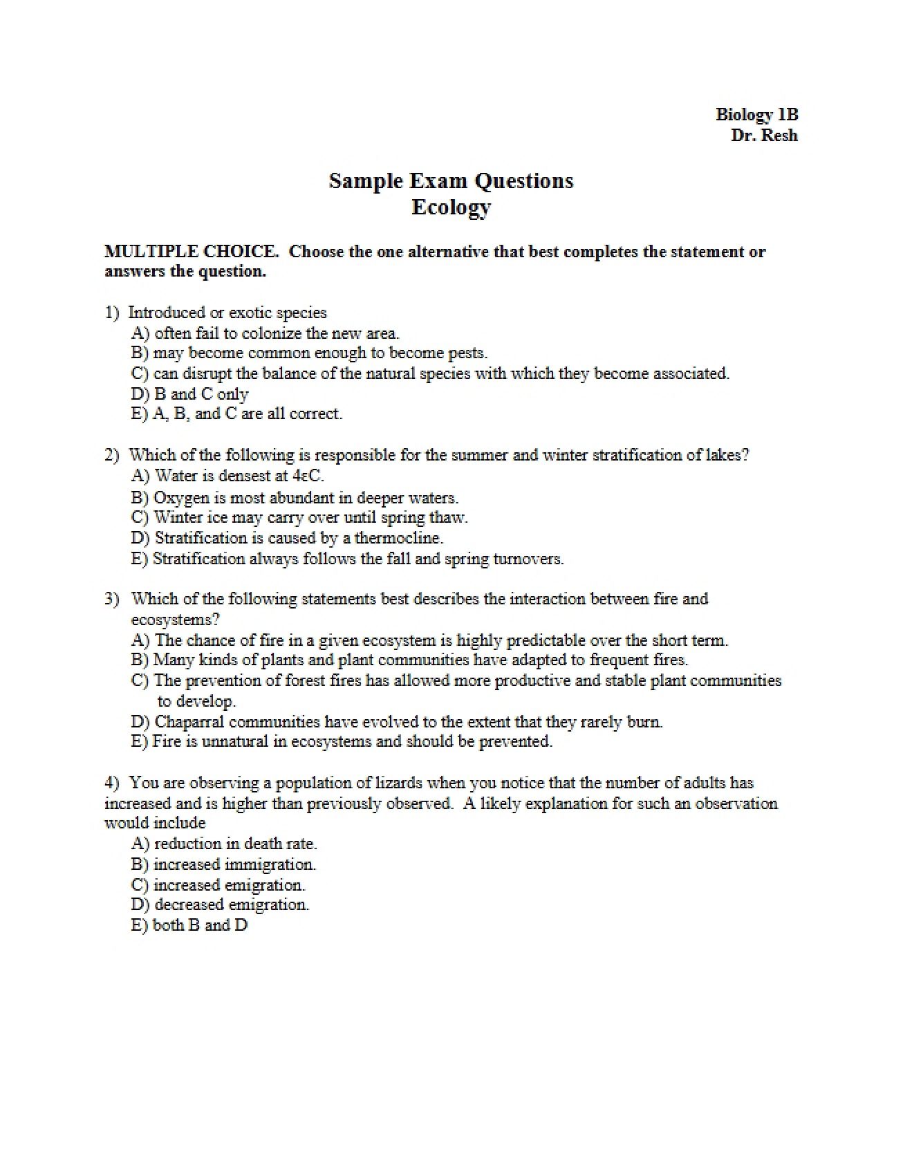 Ecology Course Syllabus