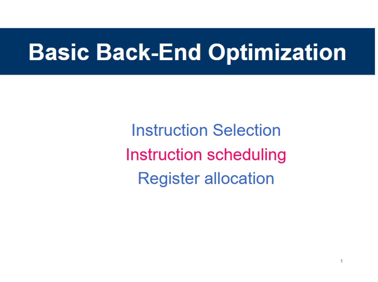 Backend Instruction Scheduling Lecture