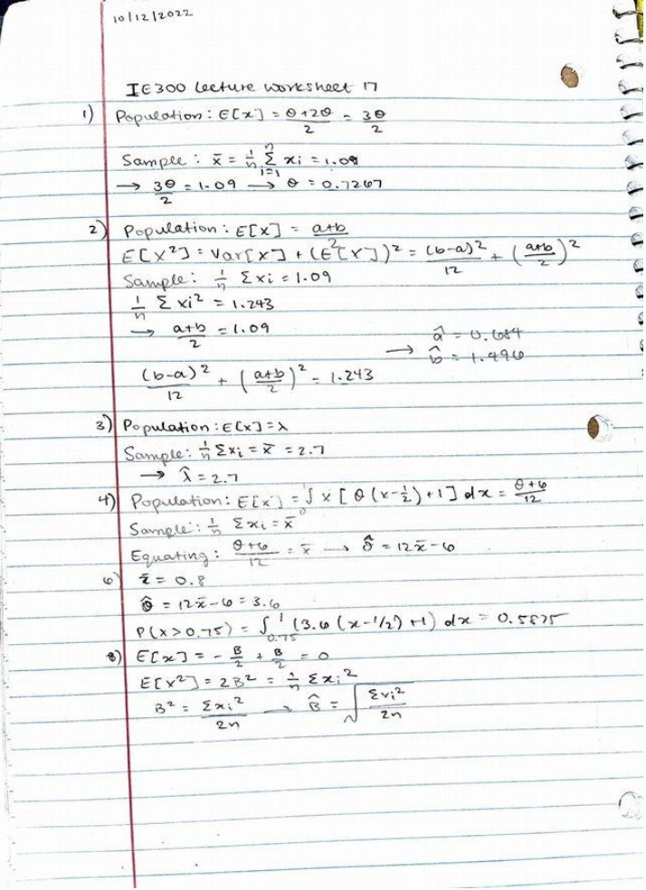 IE 300 Worksheet 17