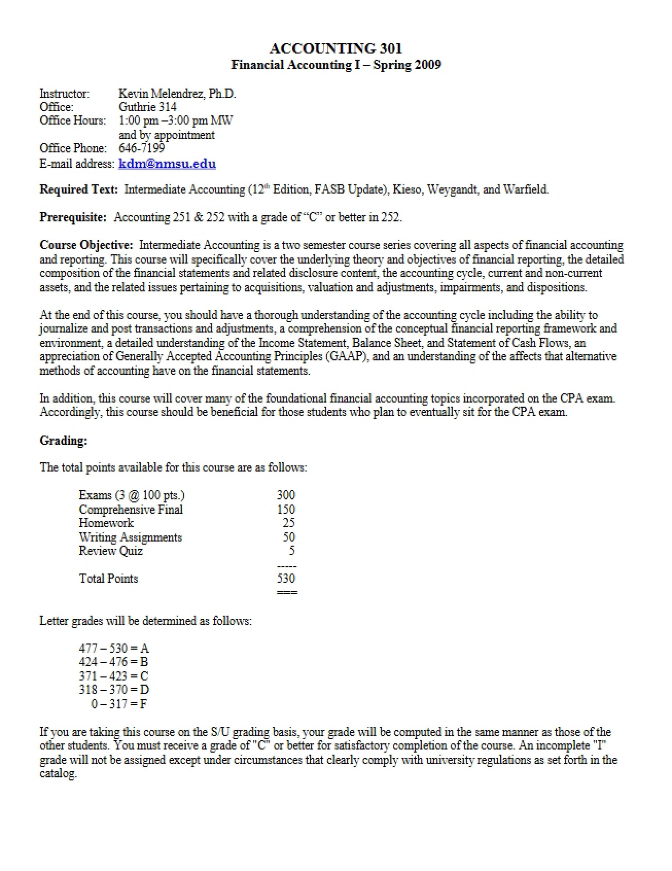 Financial Accounting I Course Syllabus