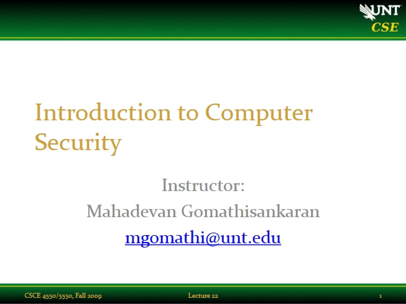 Computer Security Lecture Twenty Two