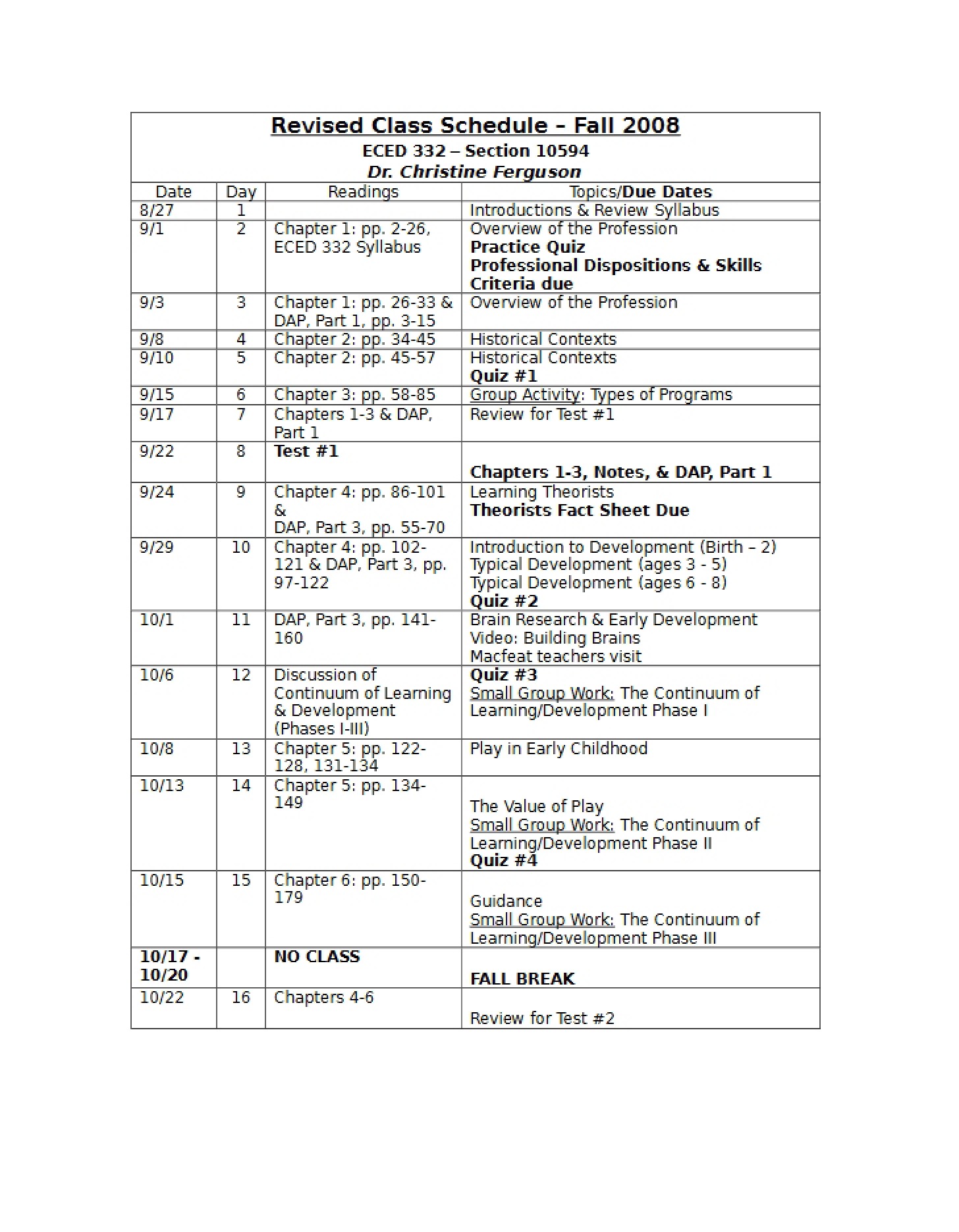 Schedule of Class (Revised)