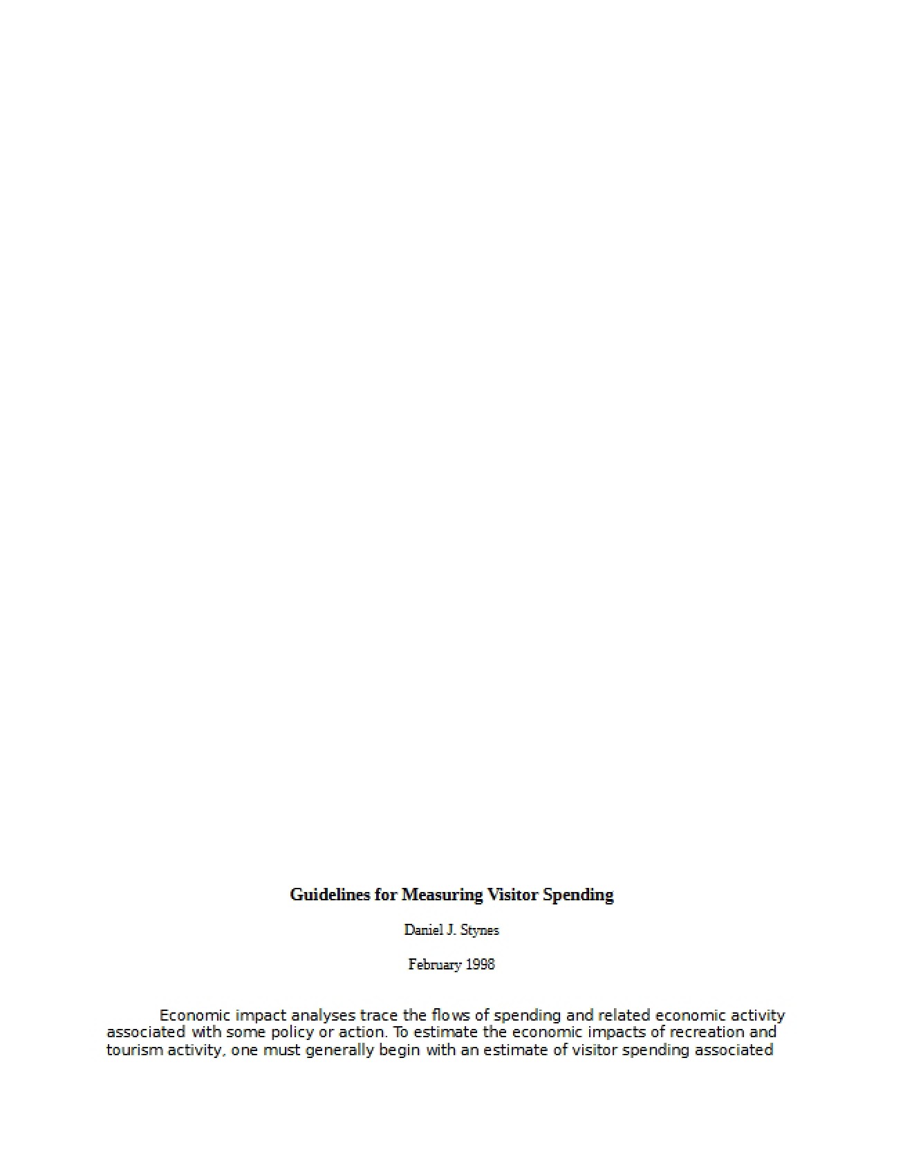 Recreation and Tourism Economics Class Notes