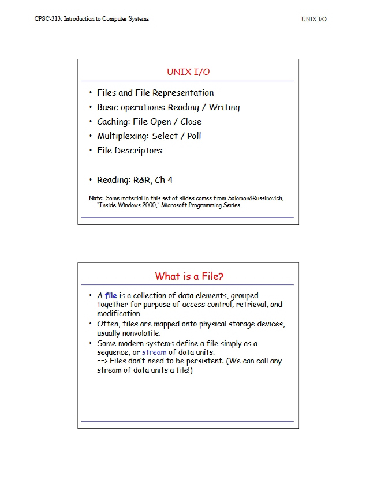 Introduction to UNIX InputOutput
