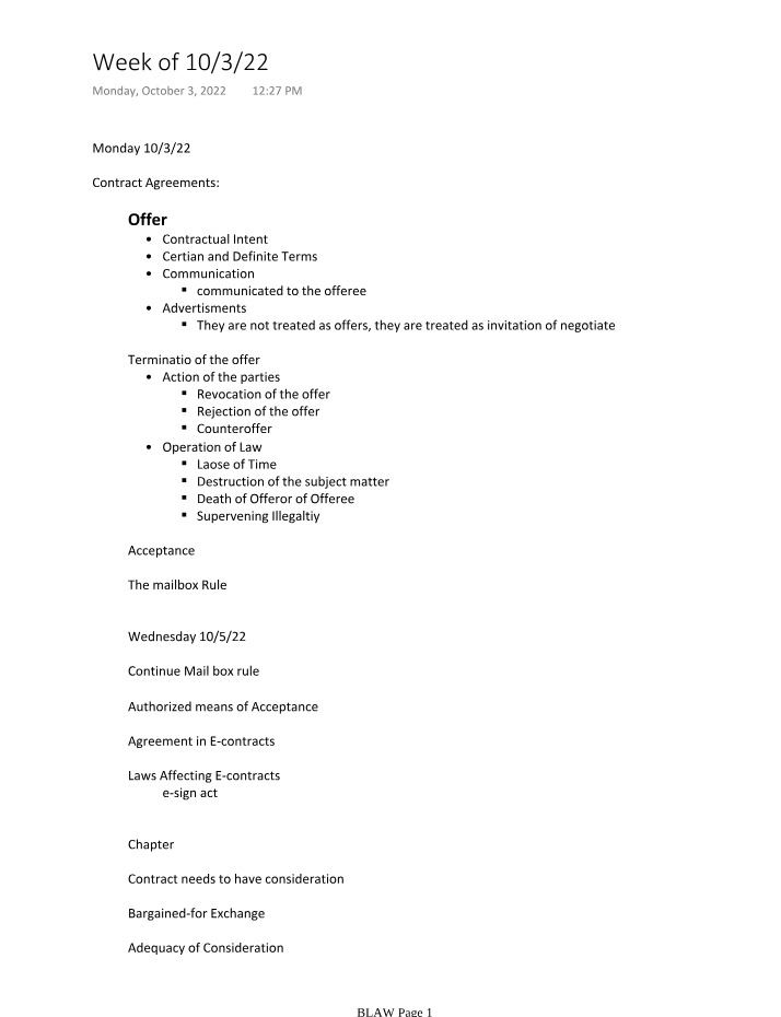 Contract Agreements and Consideration in Business