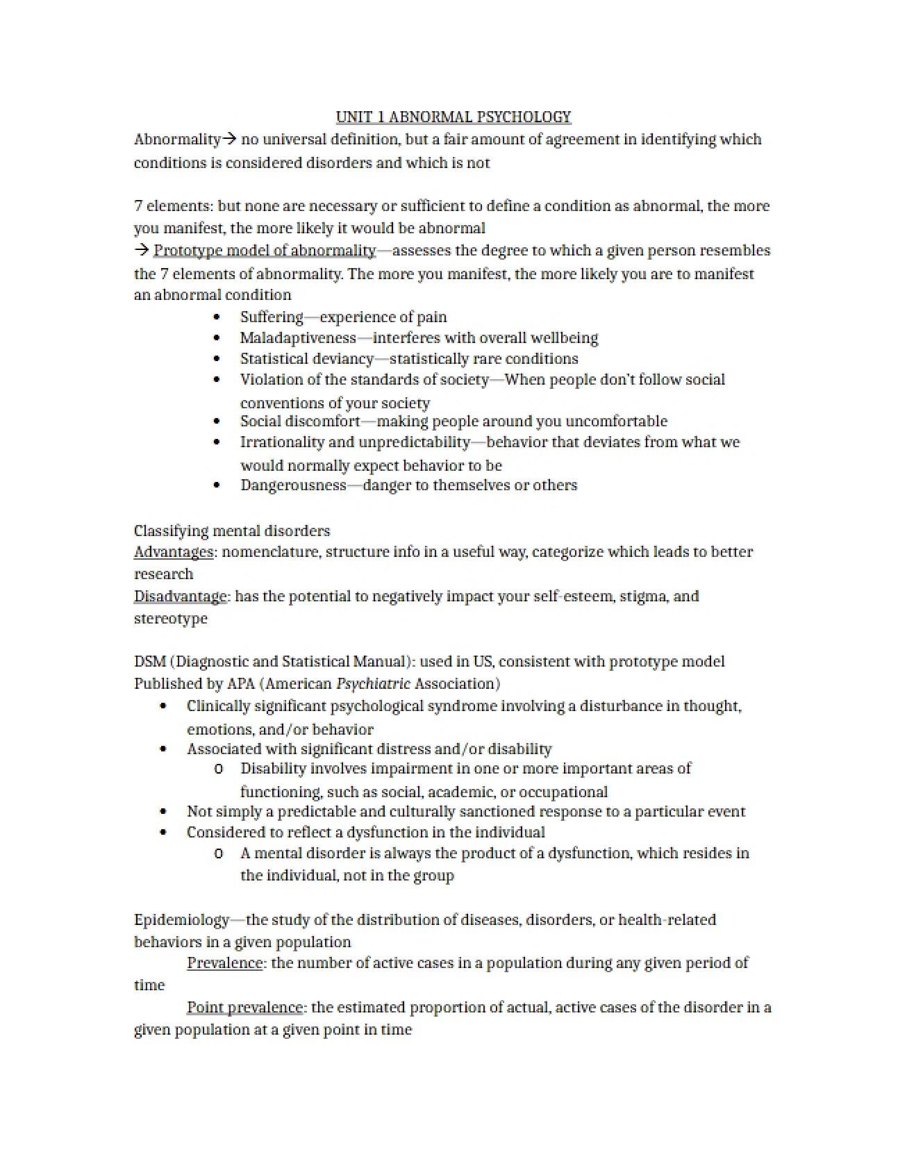 Abnormal Psychology - Unit One (Dr. Alley)