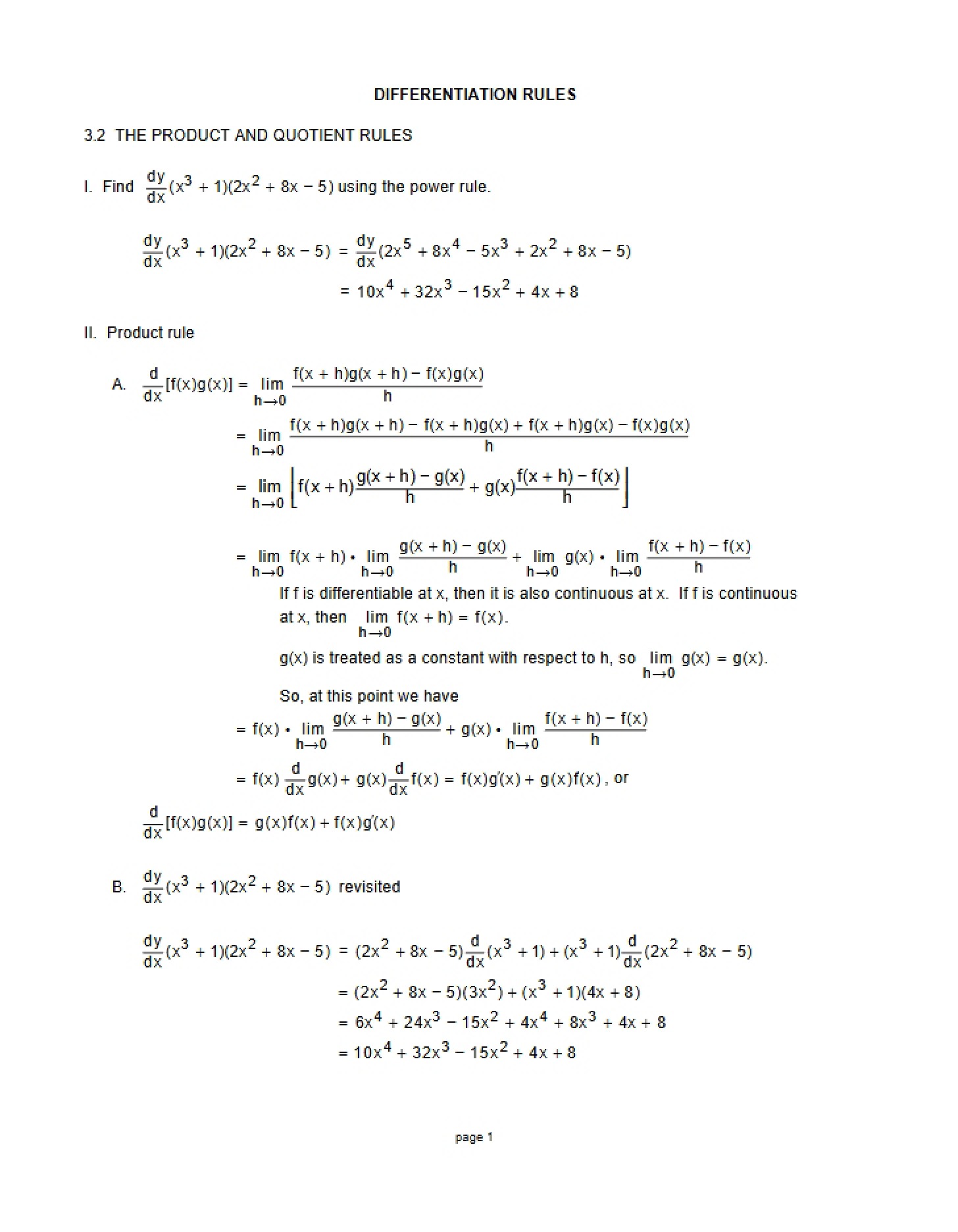 Rules of Differentiation