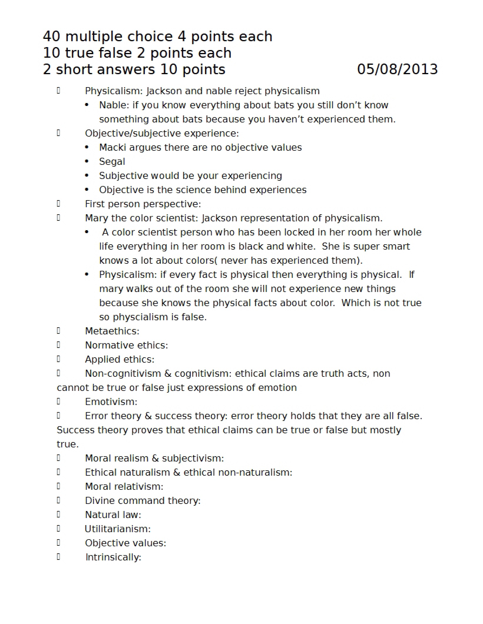 Multiple Choice 40 Questions