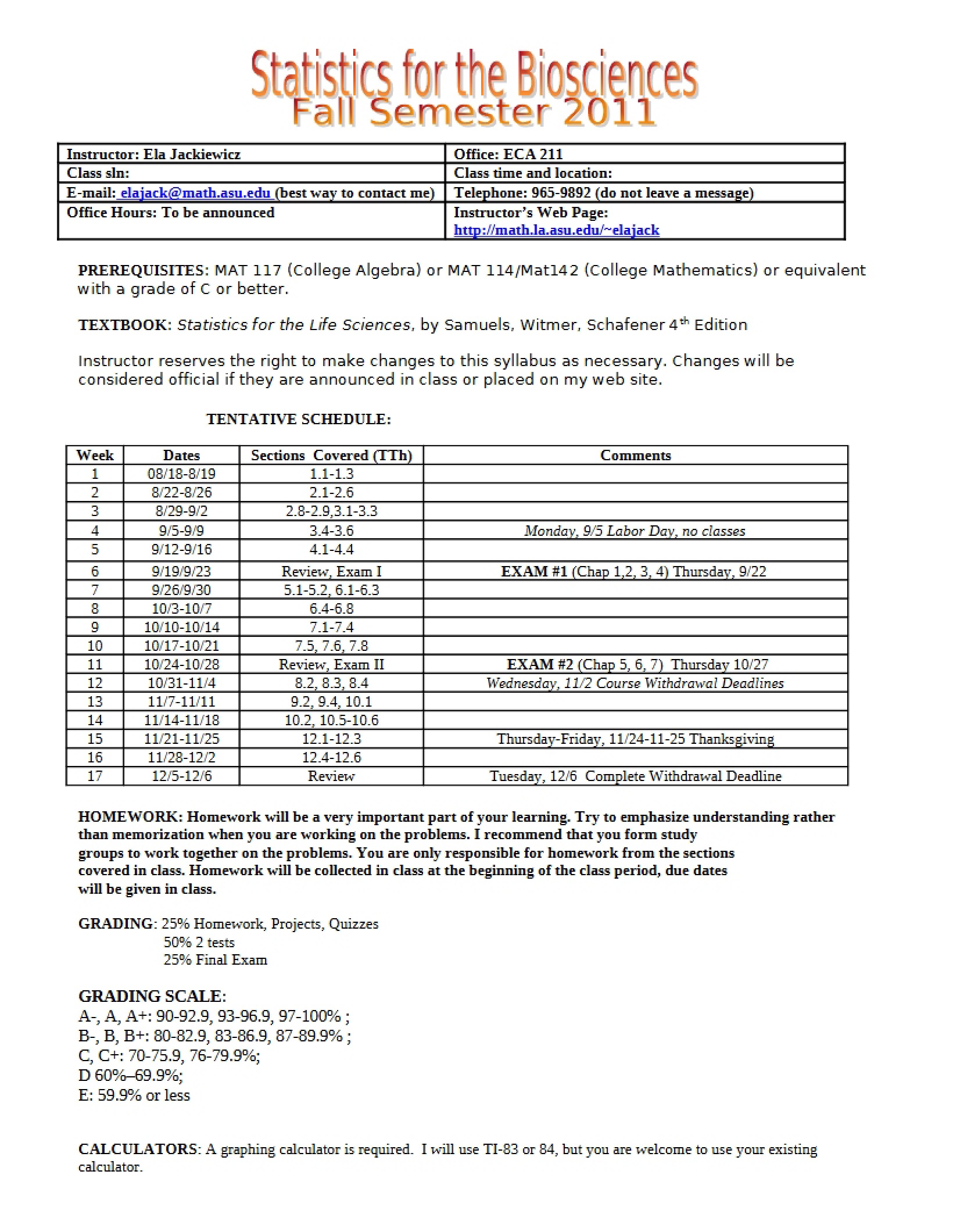 Life Science Statistics Syllabus