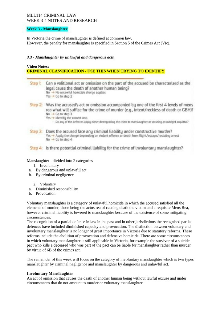 Liability, Elements, and Categories of Manslaughter