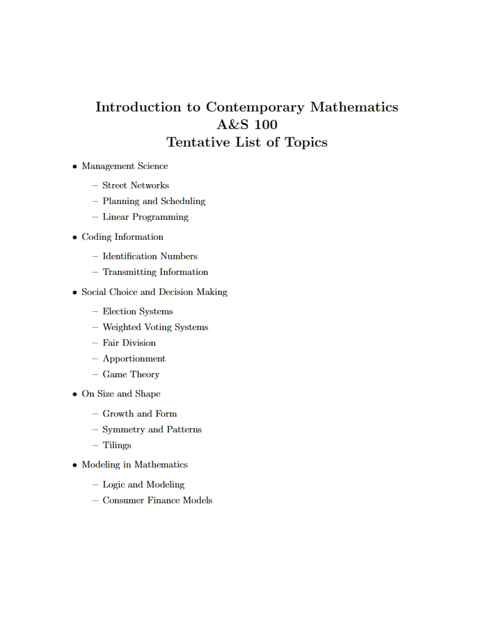 Topic List Tentative