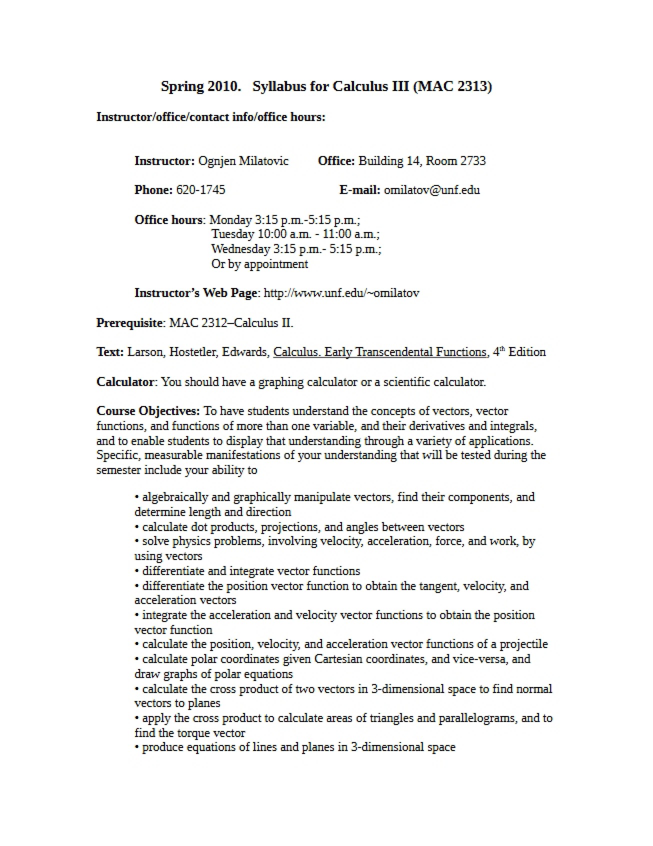 Syllabus for Calculus III
