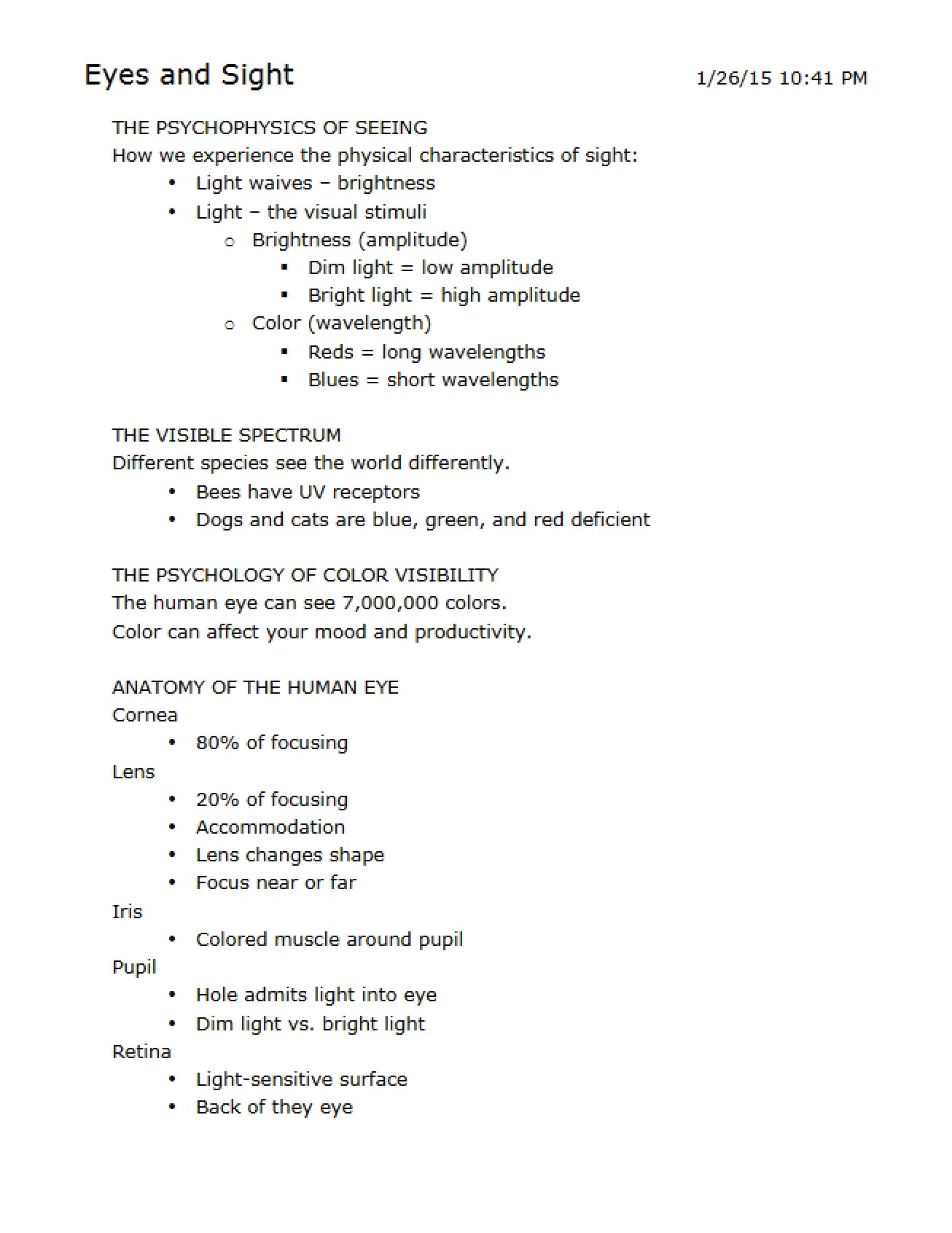 Vision and Ocular Function