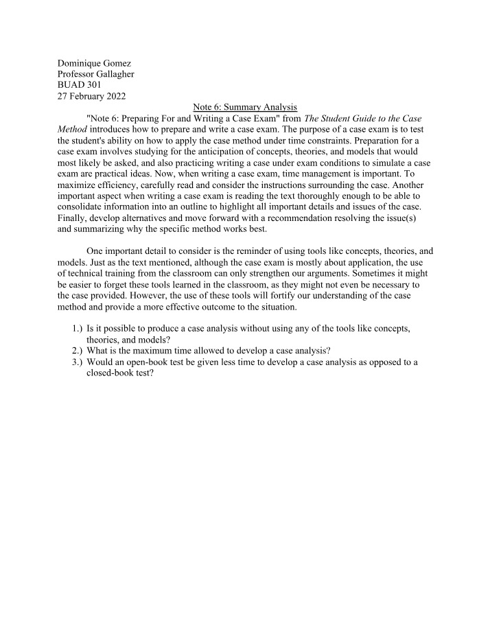 The Case Method - Strategies for Writing a Case Exam