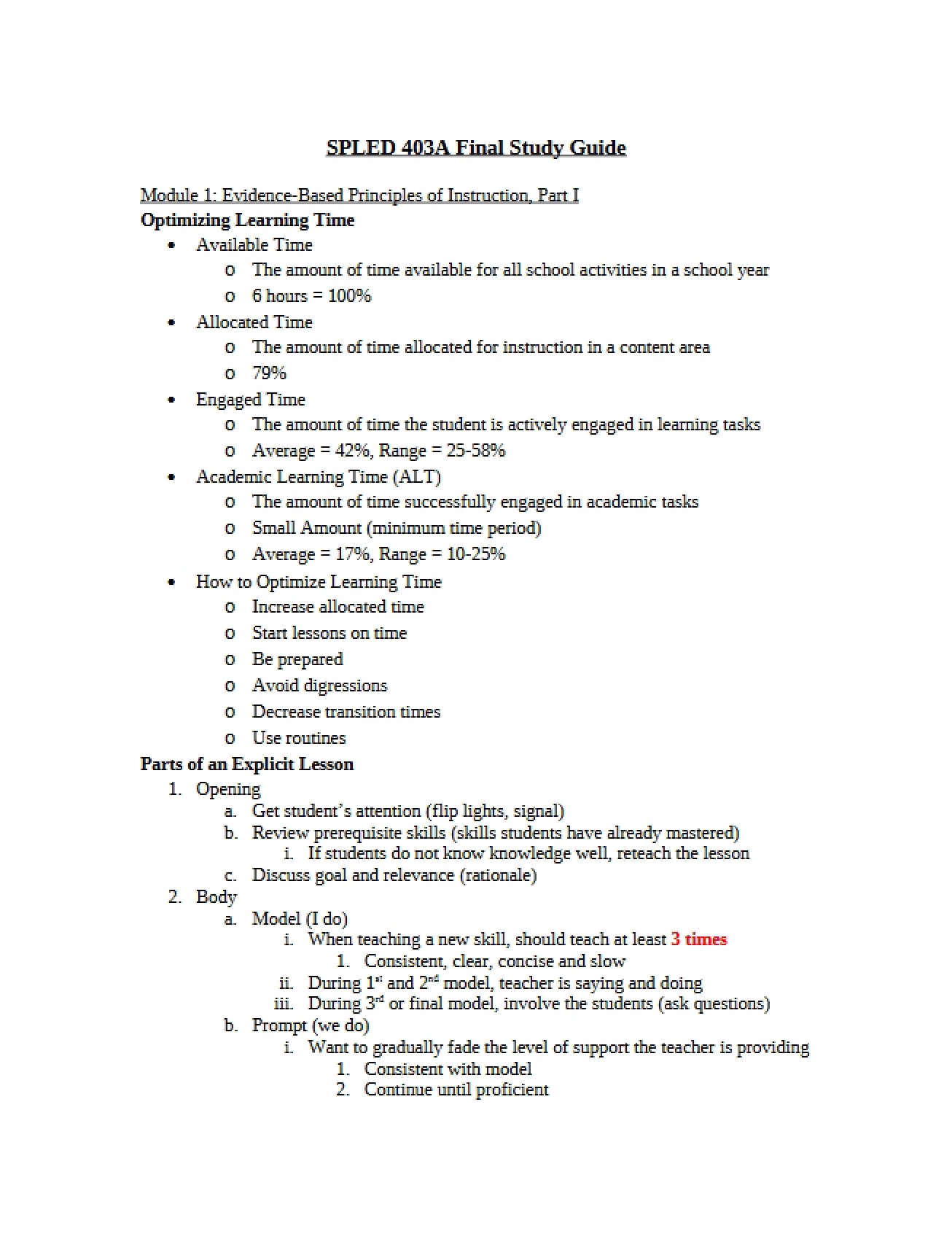 Final Exam Guide Evidence-Based Instruction