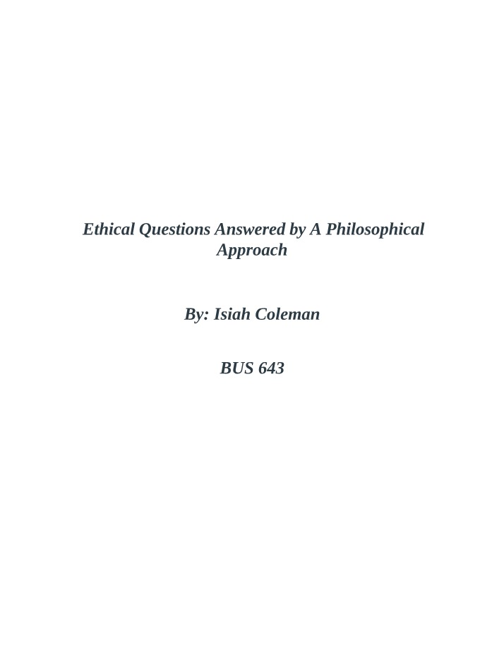 Statement of Personal Ethics
