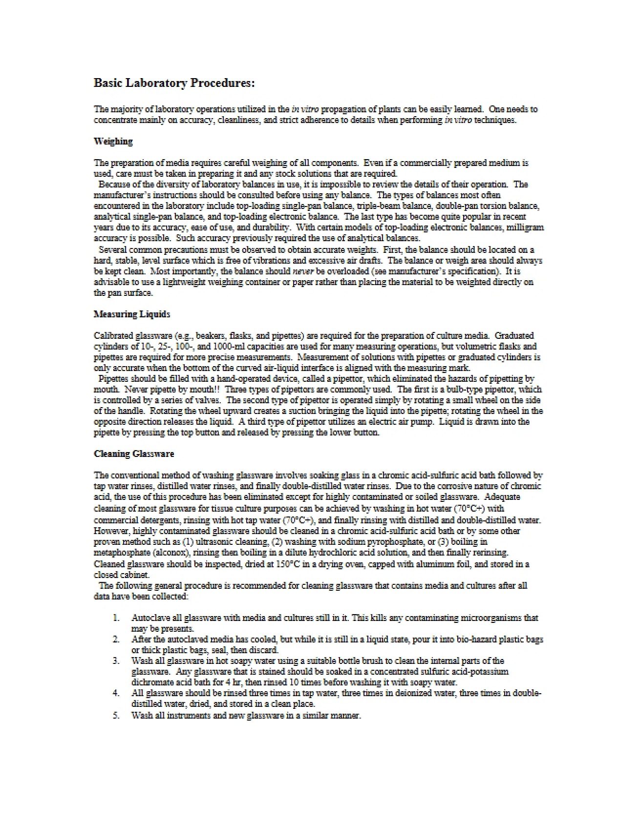 Procedures for Basic Laboratory