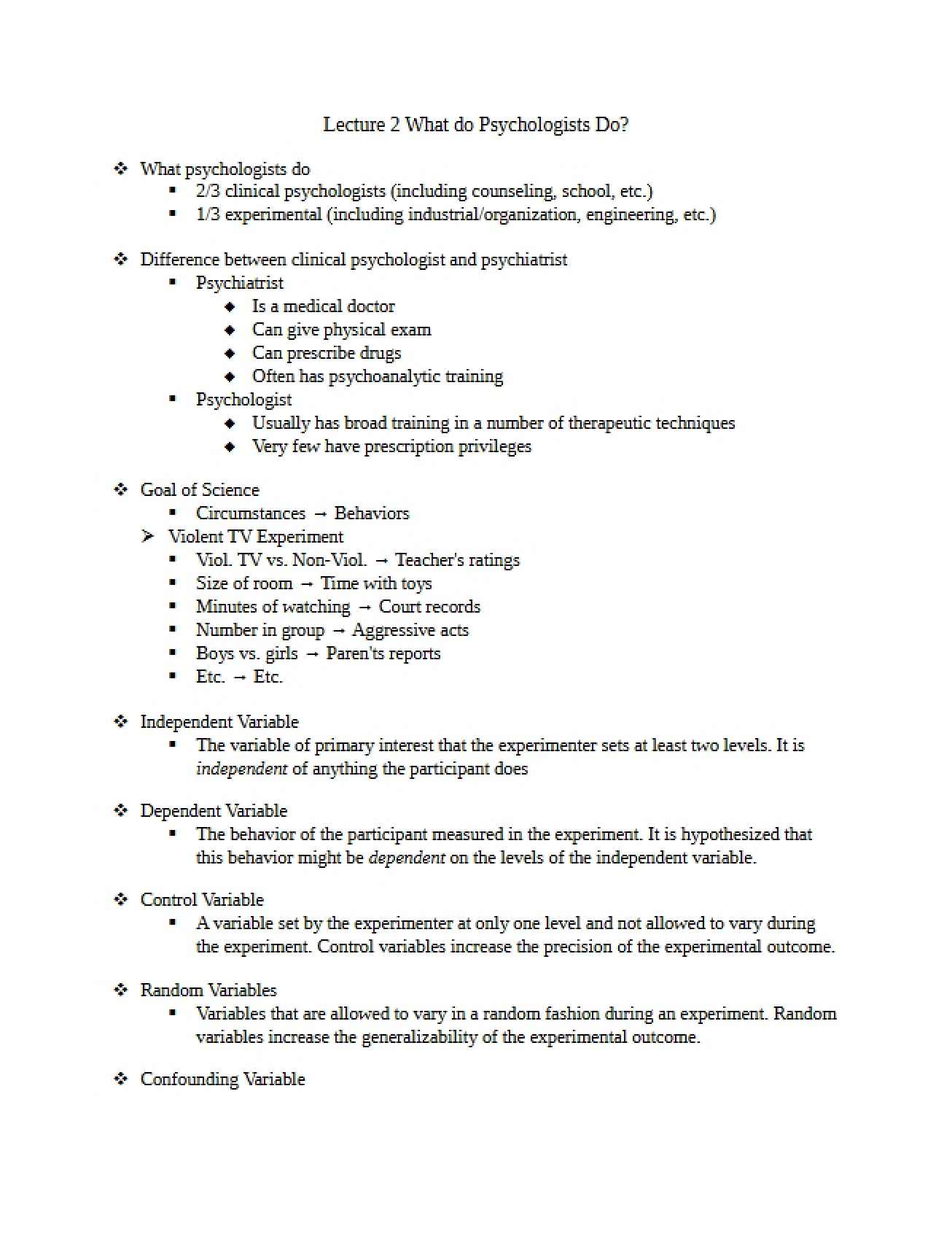 Lecture 2 What Psychologists Do