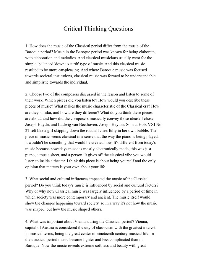 Questions for Critical Thinking