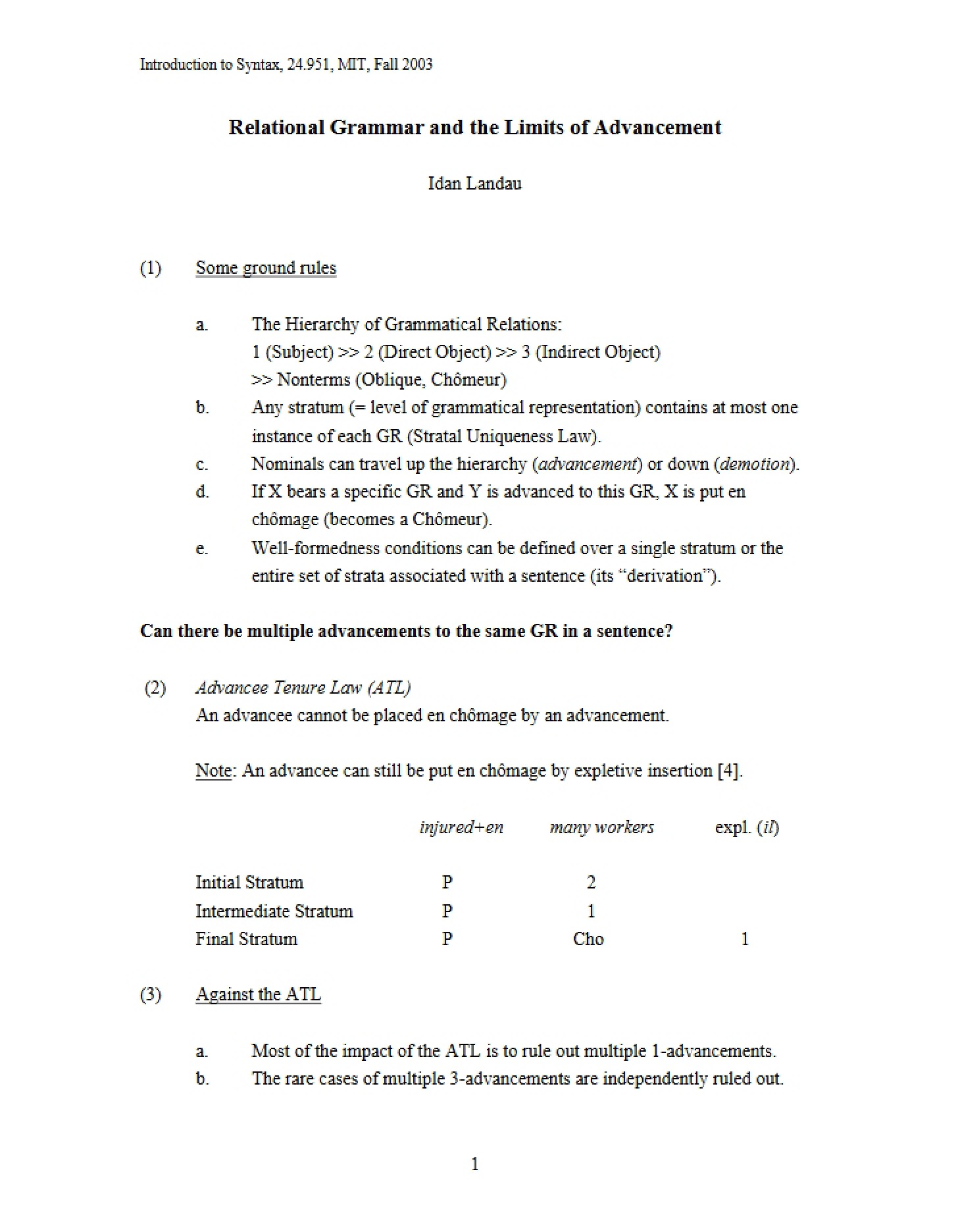Advancement Limits and Relational Grammar