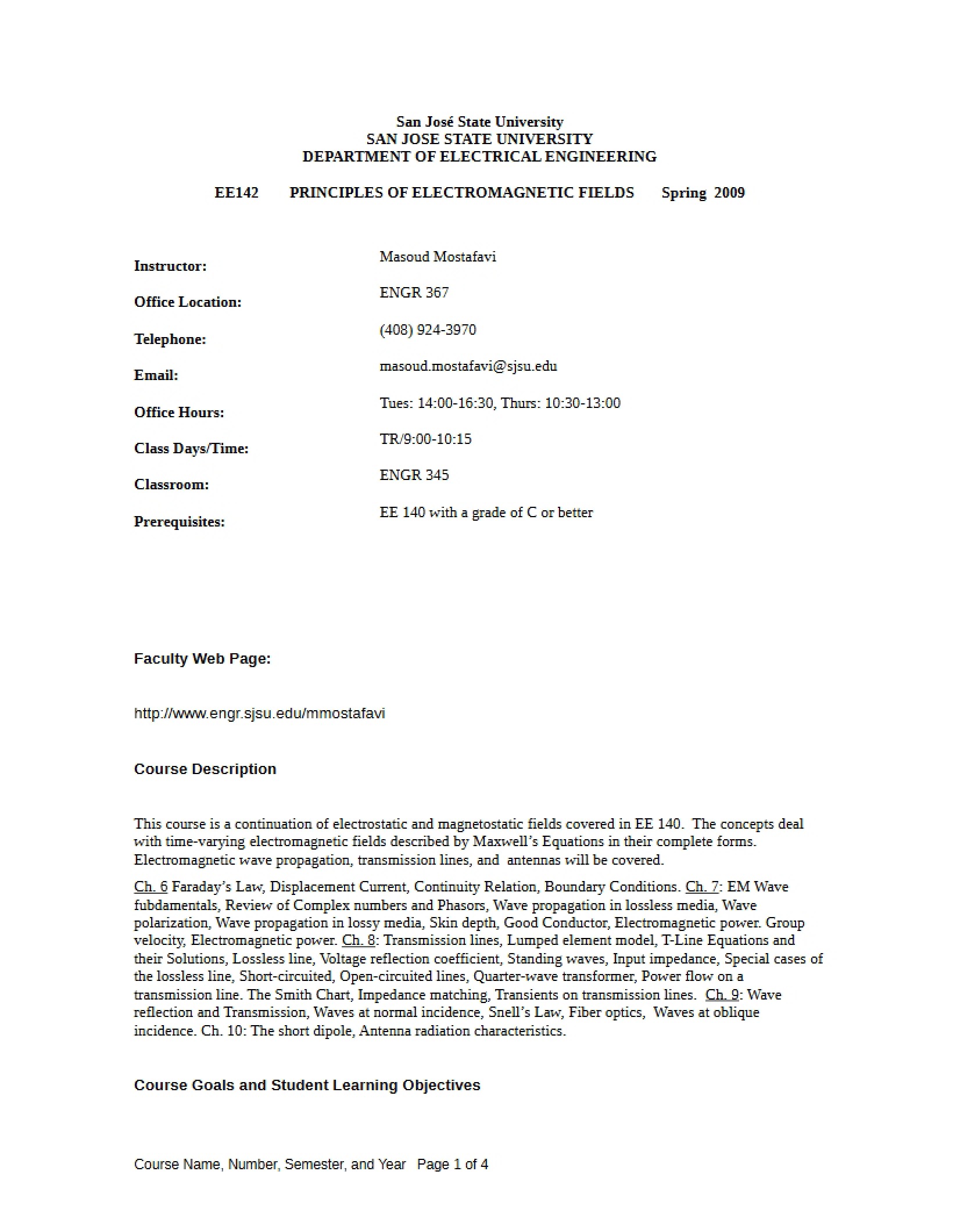 EE 142 Class Outline