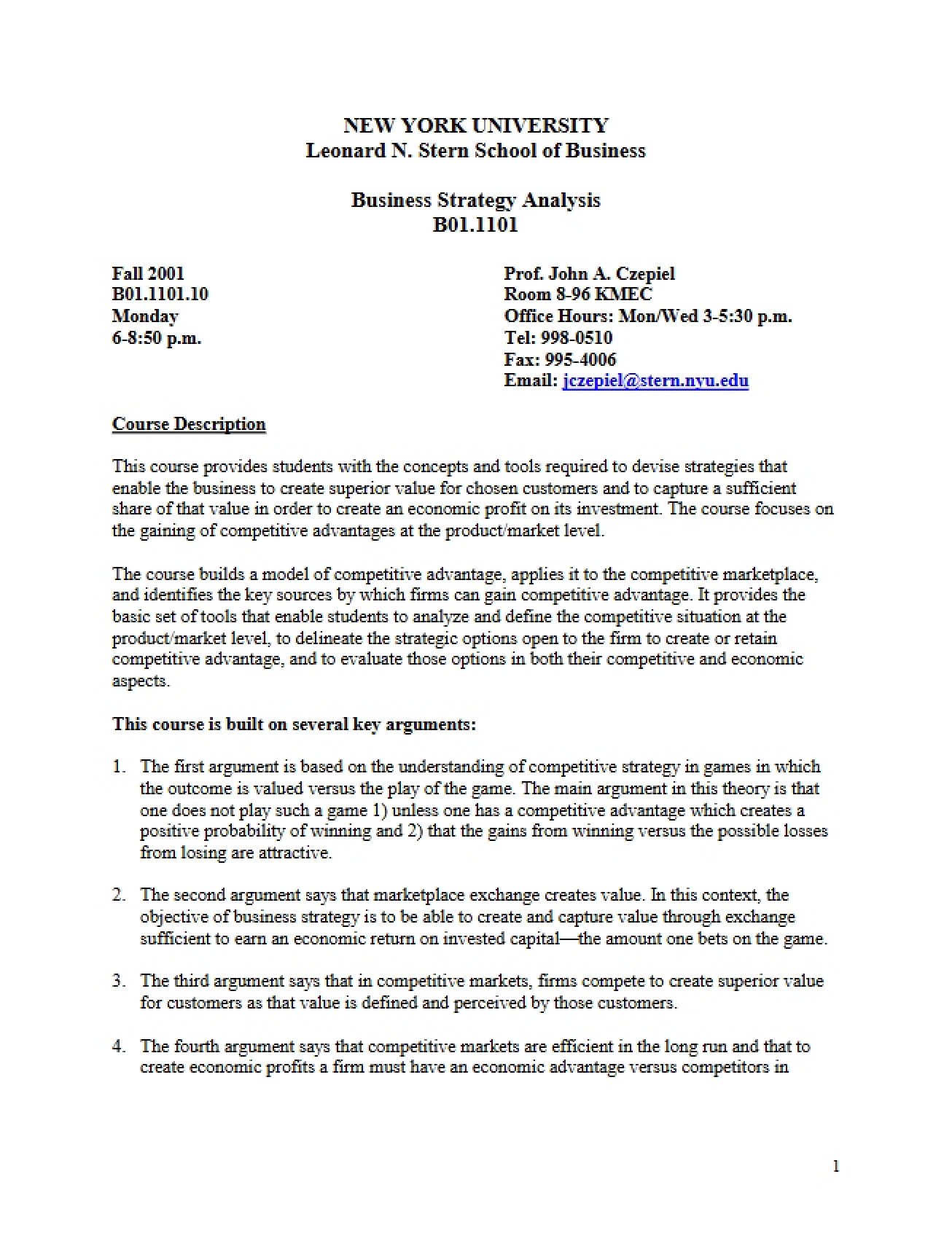 Business Strategy Analysis Syllabus