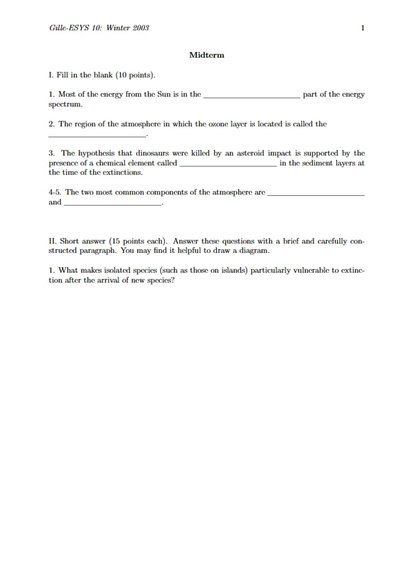 ESYS 10 Mid-course Examination