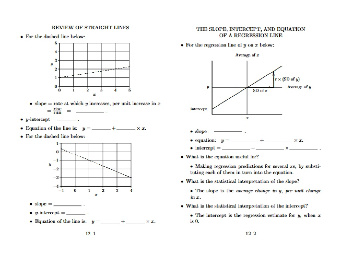 Review of Straight Lines in Statistics