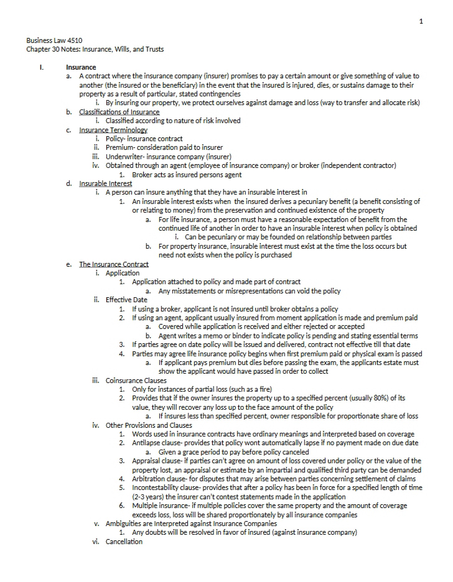Trusts, Wills, and Insurance Law