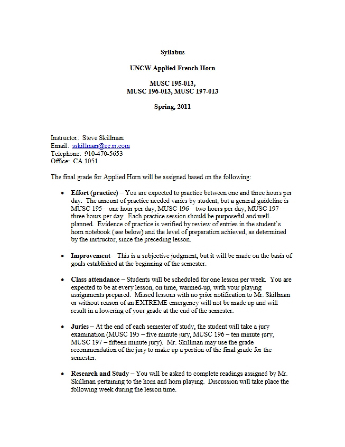 Applied French Horn UNCW Syllabus