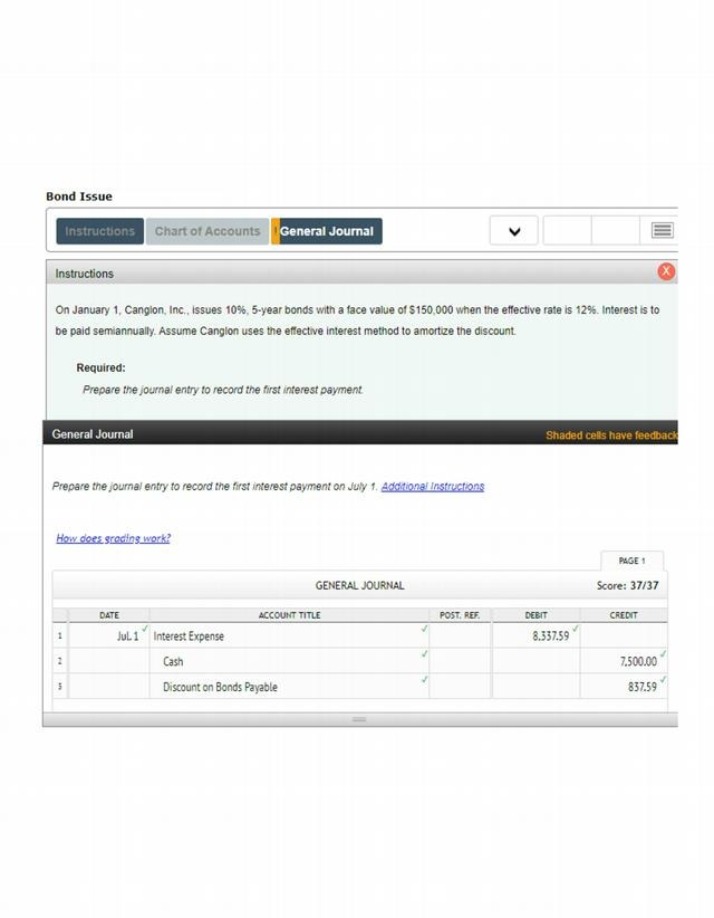 Amortizing Bond Issue - Recording the First Interest Payment