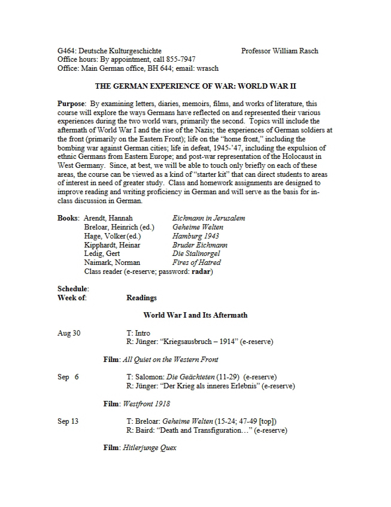 Syllabus WWII (G464)