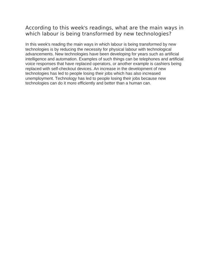 Transformation of Labor through New Technologies
