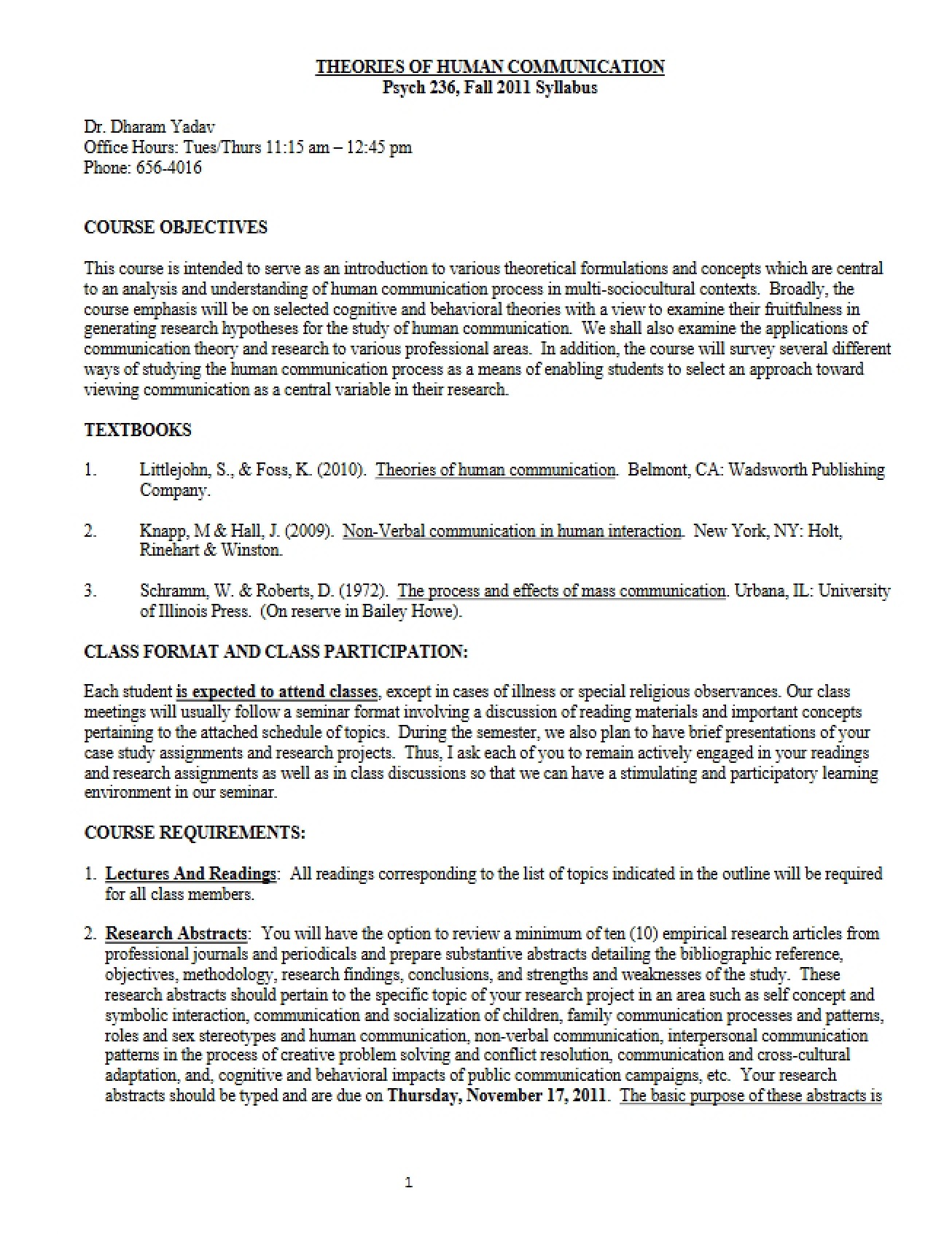 Course Outline Human Communication