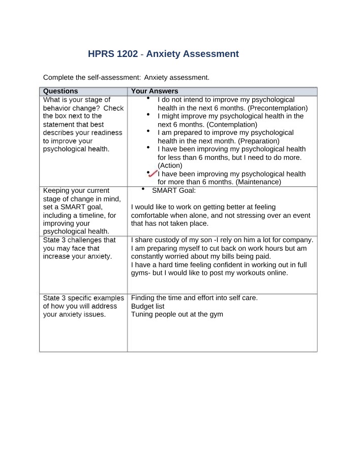 Assessment of Anxiety