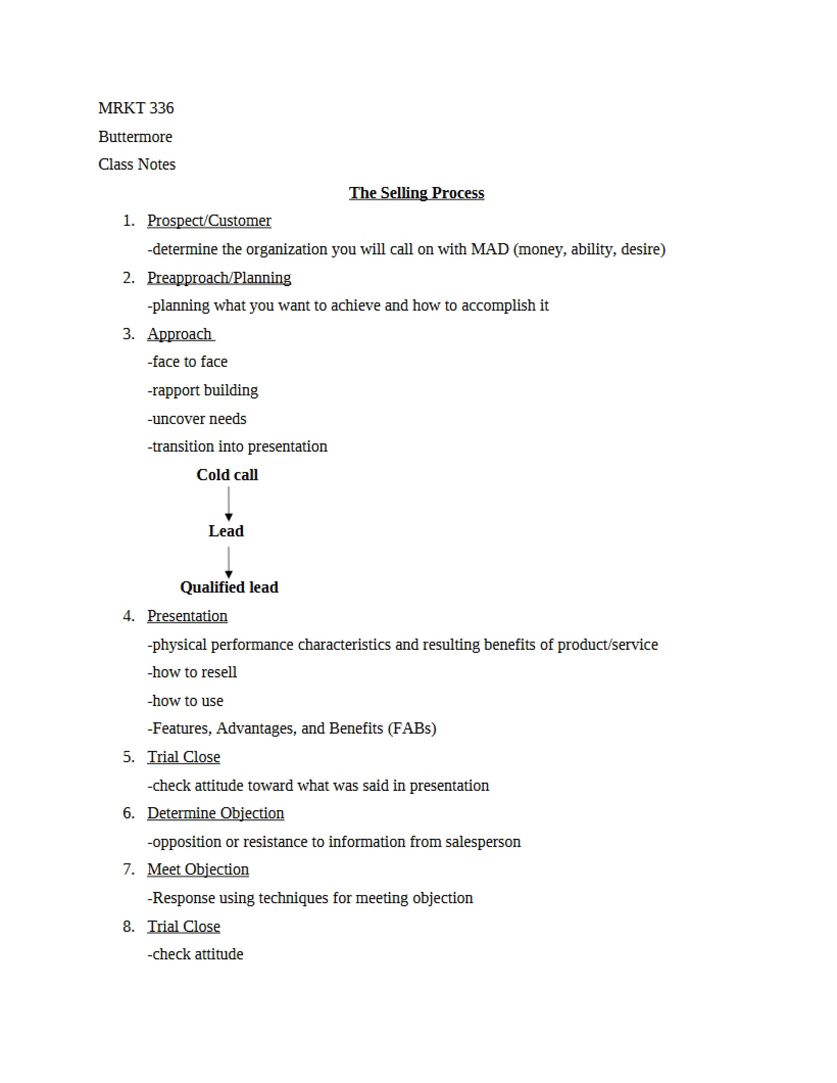 Process of Selling