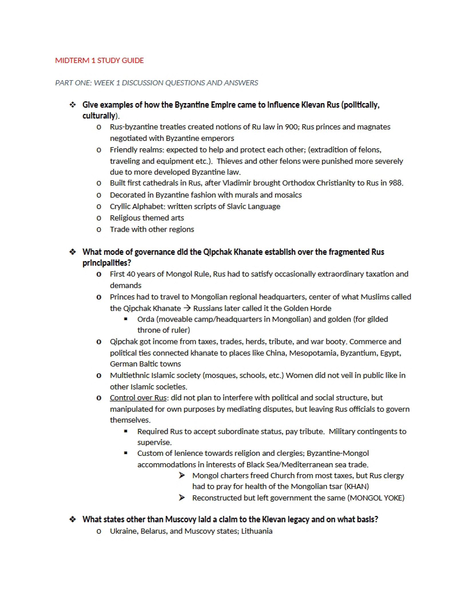 Guide for First Midterm