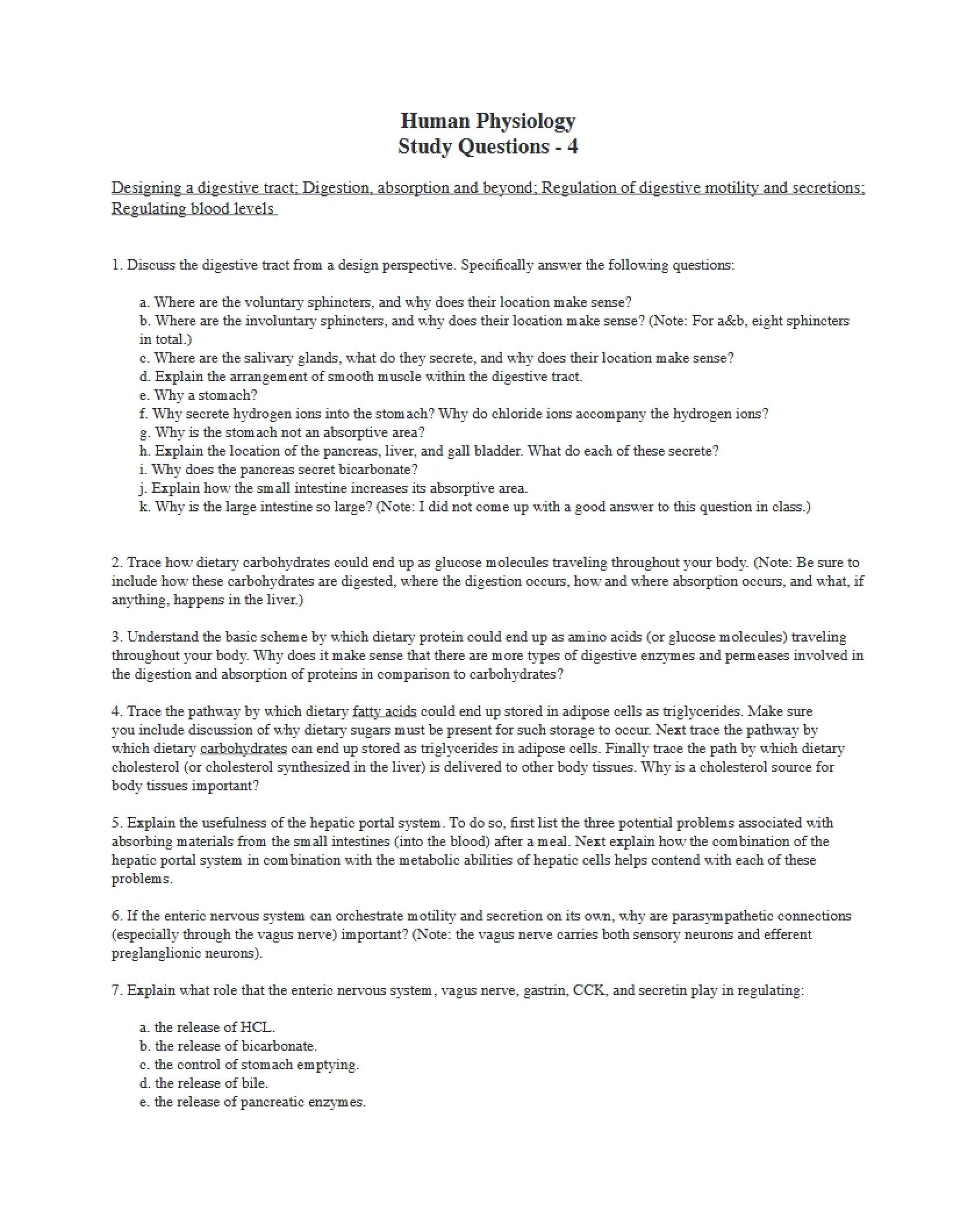 Study Questions 4 Human Physiology