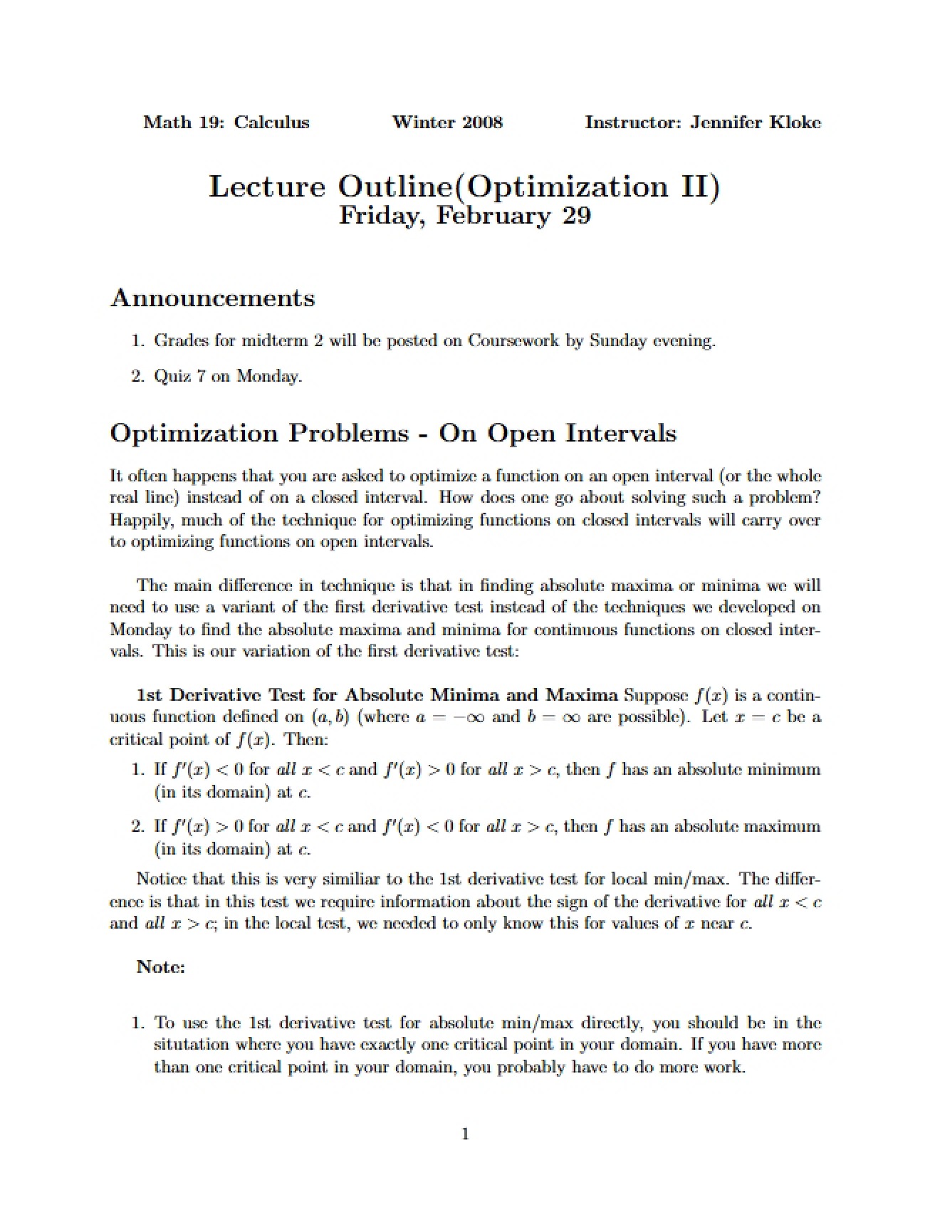 Advanced Concepts in Optimization