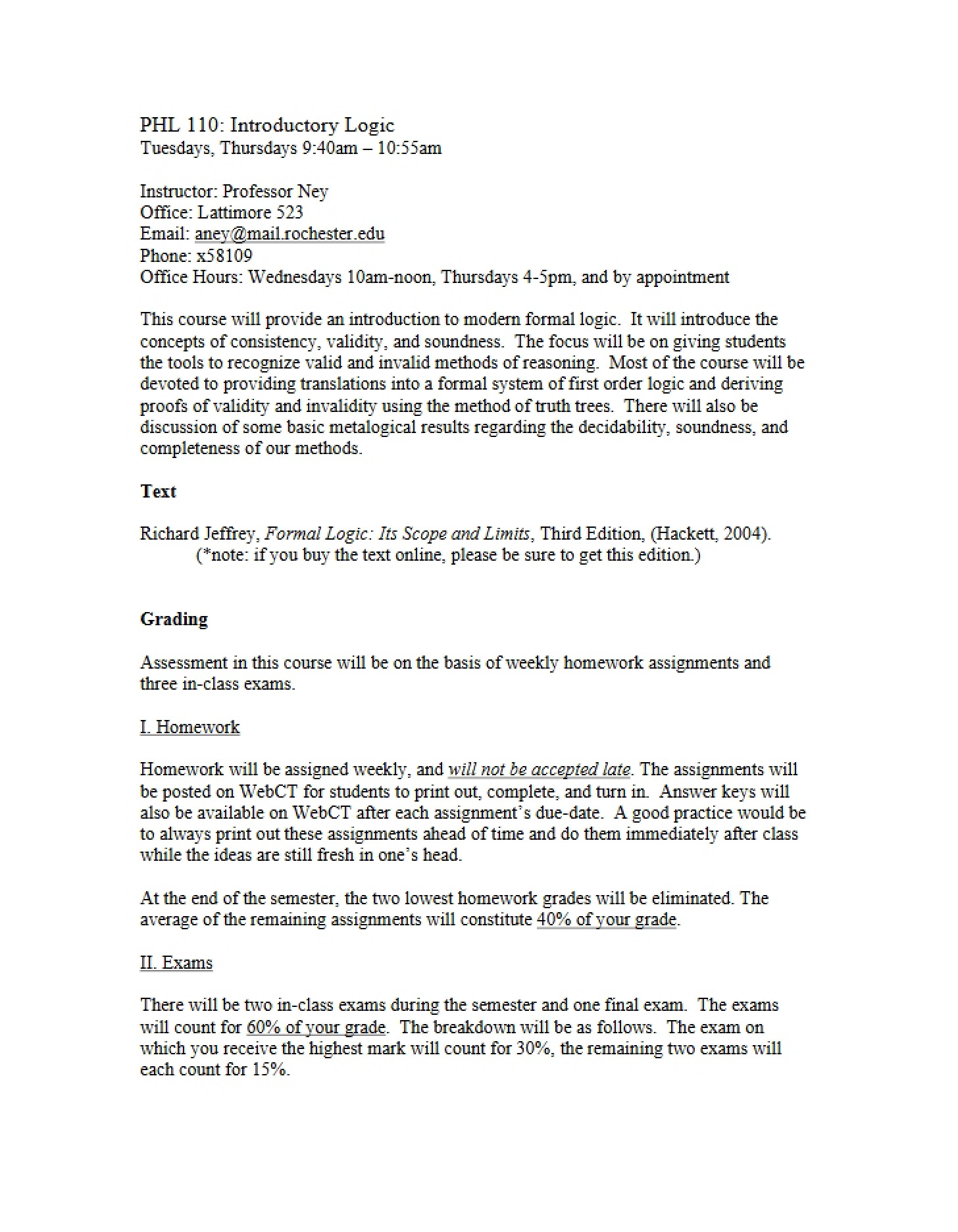 Logic Introduction Syllabus