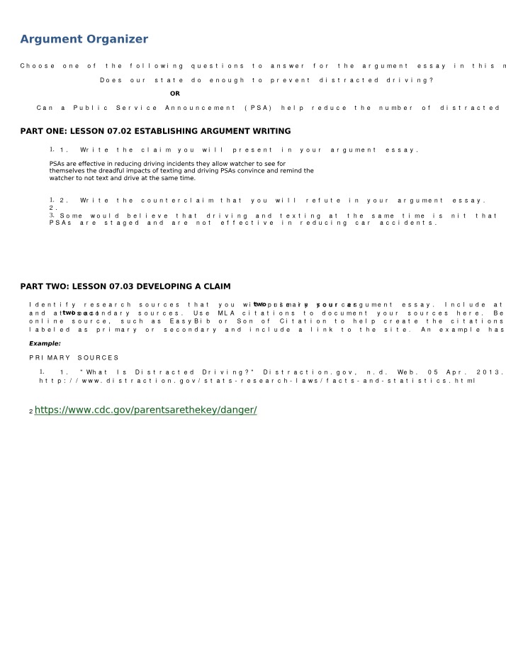Organizer for Argument