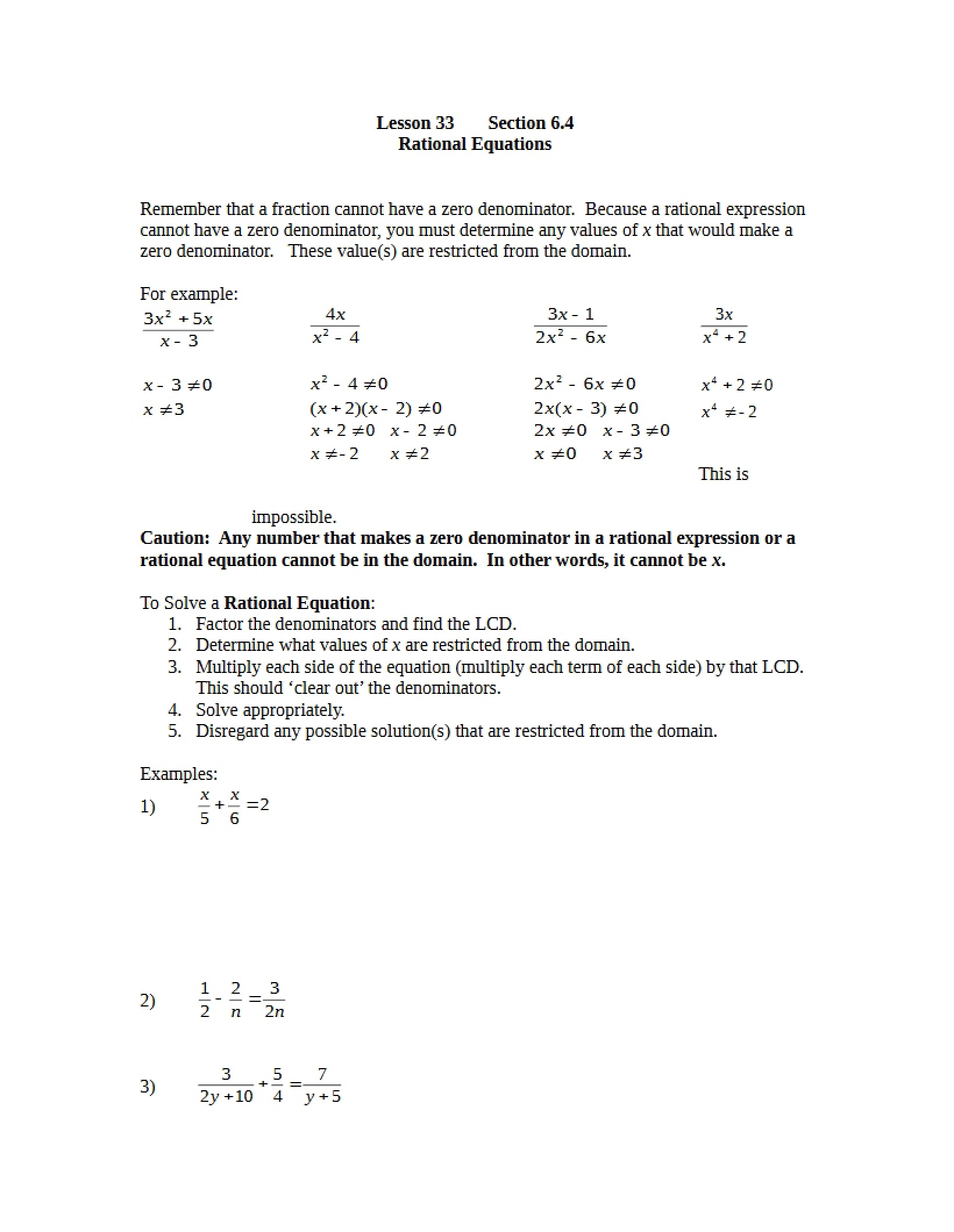 Solving Rational Equations