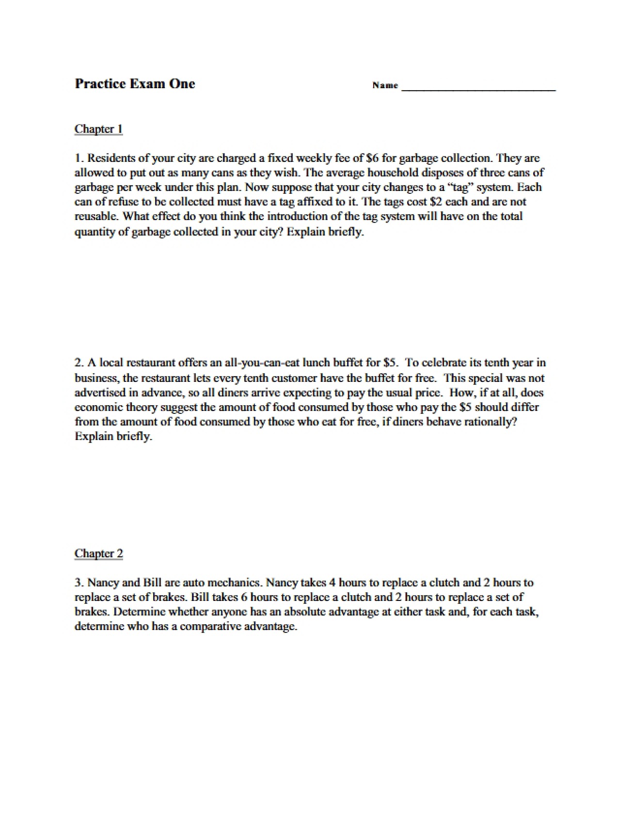 First Practice Exam for Principles of Economics