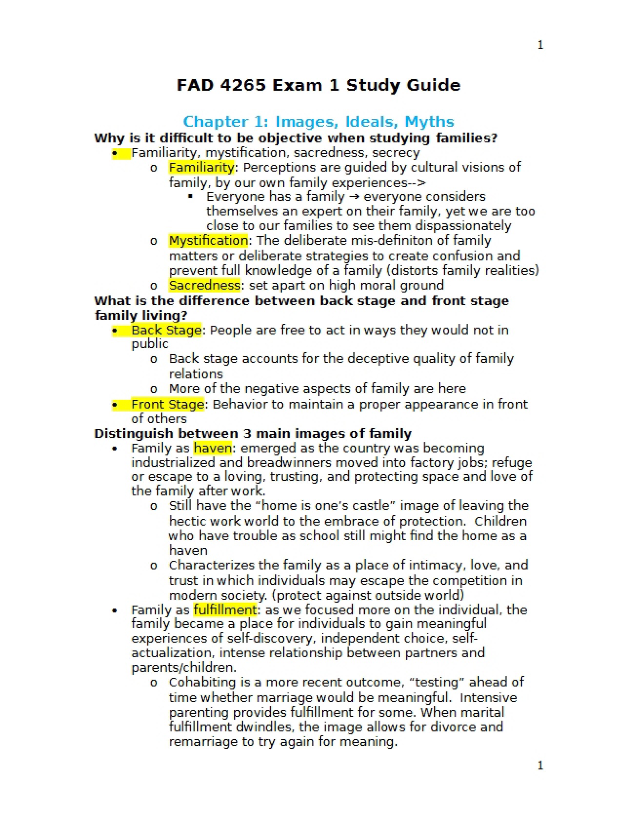 Family Diversity First Exam Preparation