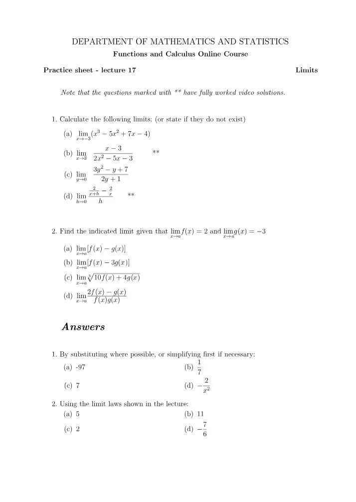 Lecture 17 Practice Sheet