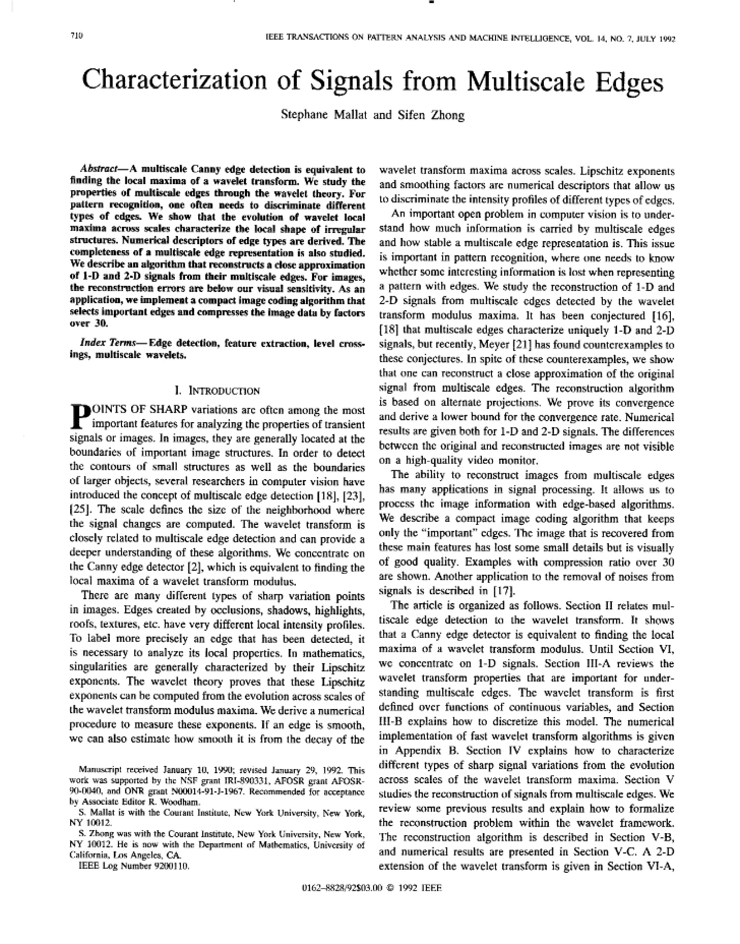 Signal Characterization via Multiscale Edges