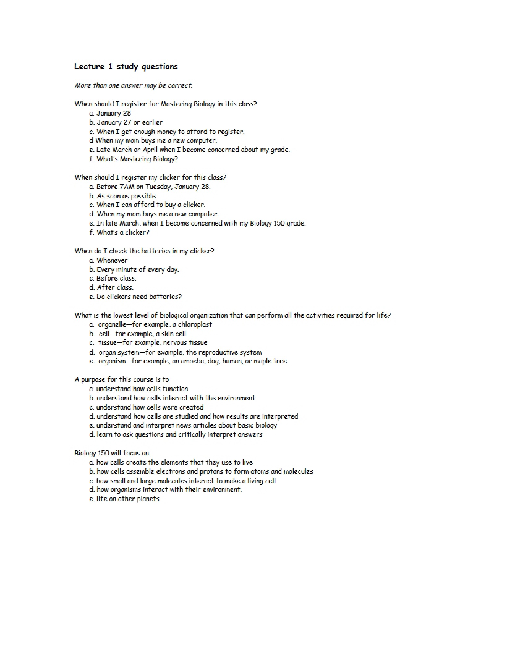 Review Questions First Lecture